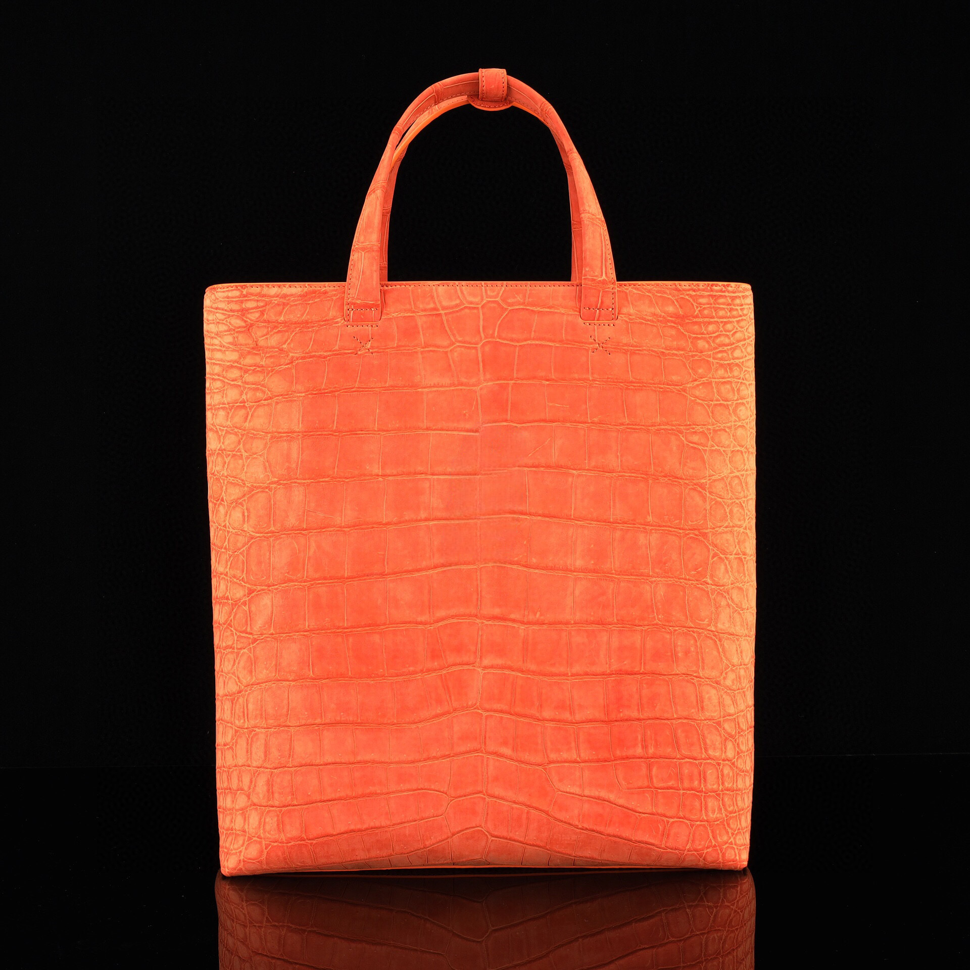 Unisex Nubuck Genuine Crocodile Skin Leather Large Shopper Hobo Tote Bags Orange
