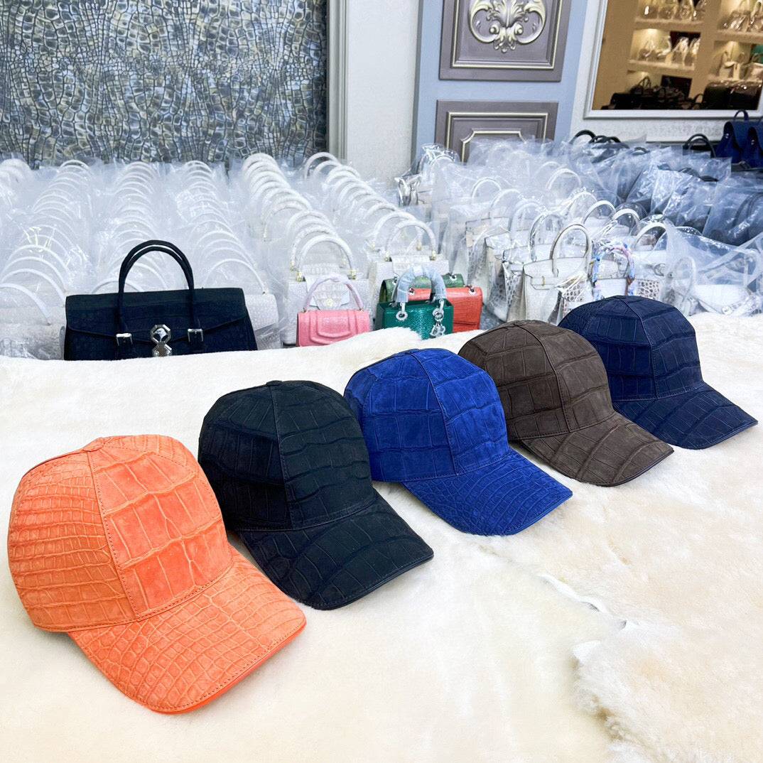 Nile Nubuck Crocodile Skin Leather Baseball Cap