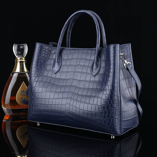 Genuine Crocodile Leather Top Handle Satchel Handbag Shoulder Bag Tote Purse Dark Blue