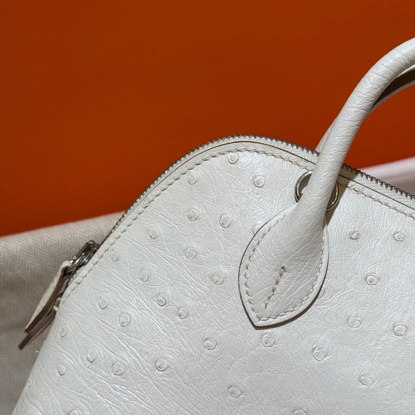 Womens Genuine Ostrich SKin Leather Shell Promennade Trapezoid Cross Body Bag Mini