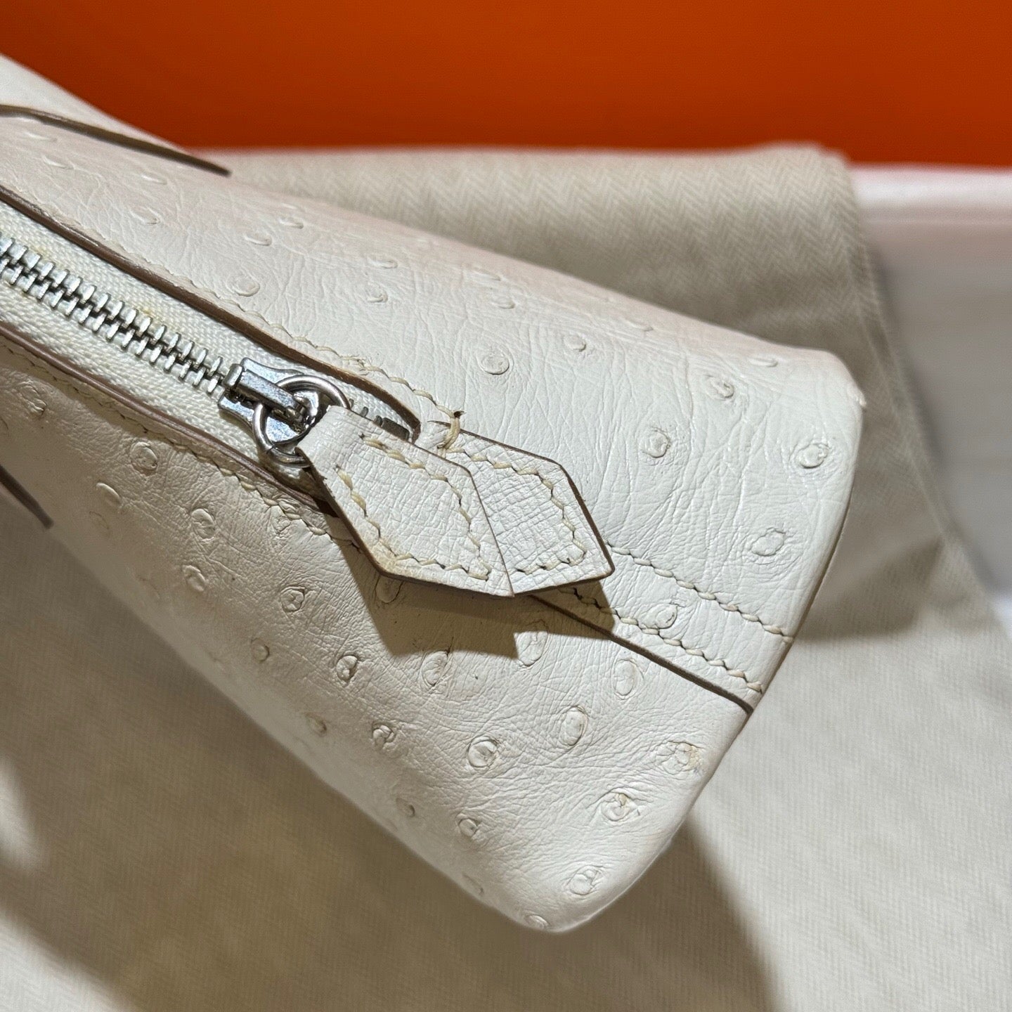 Womens Genuine Ostrich SKin Leather Shell Promennade Trapezoid Cross Body Bag Mini