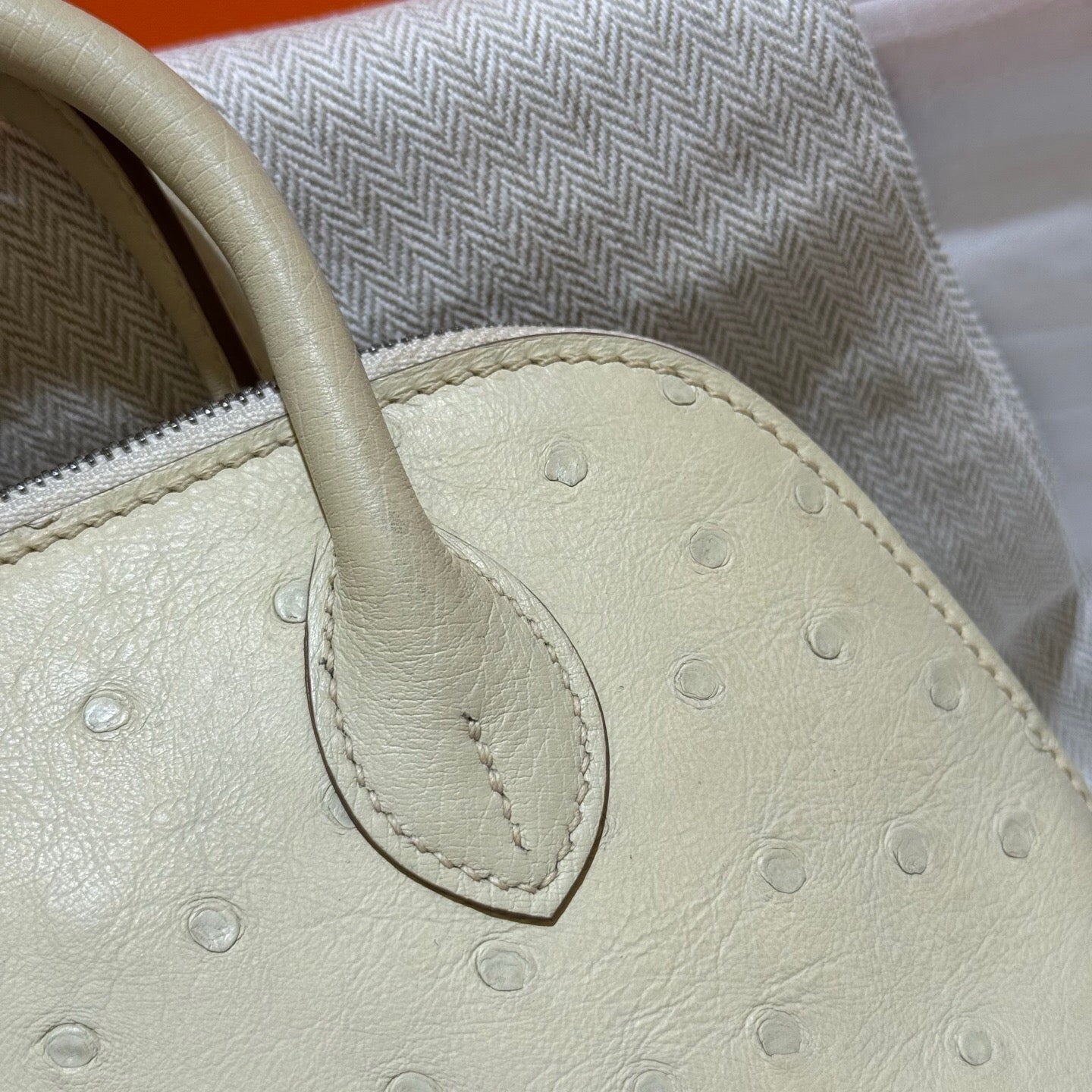 Womens Genuine Ostrich SKin Leather Shell Promennade Trapezoid Cross Body Bag  Mini