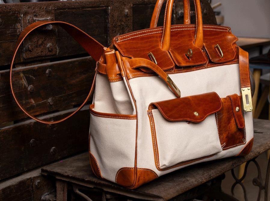 Large women's genuine crocodile skin top handle canvas bag by Rossie Viren, featuring a stylish and spacious design.