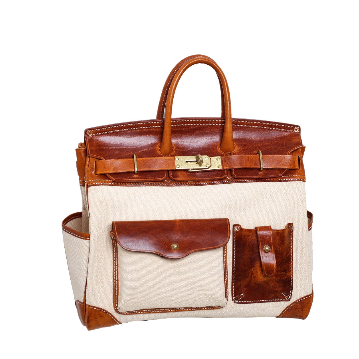 Unisex vintage oil wax leather top handle canvas bag by Rossie Viren, featuring a sturdy handle and classic design.