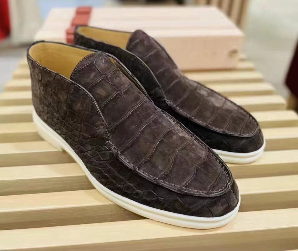 Rossie Viren men's nubuck crocodile leather dress shoes with lace-up design, stylish and sophisticated for formal wear.