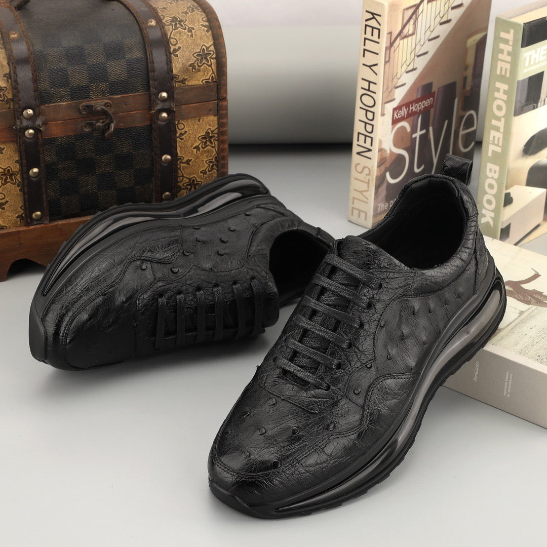 Rossie Viren men's Ostrich leather sneakers with lace-up design, stylish and comfortable shoes for casual wear.