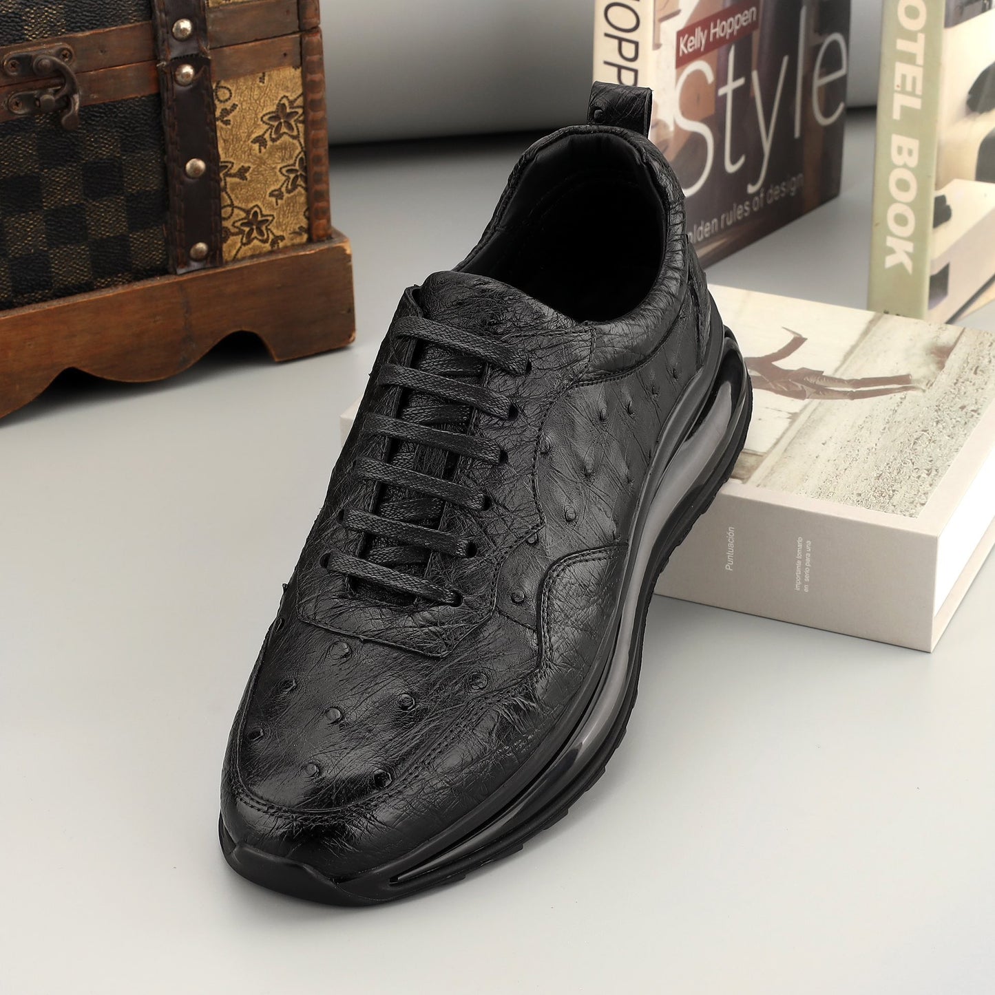 Rossie Viren men's ostrich leather sneakers with lace-up design, stylish and durable shoes for casual wear.