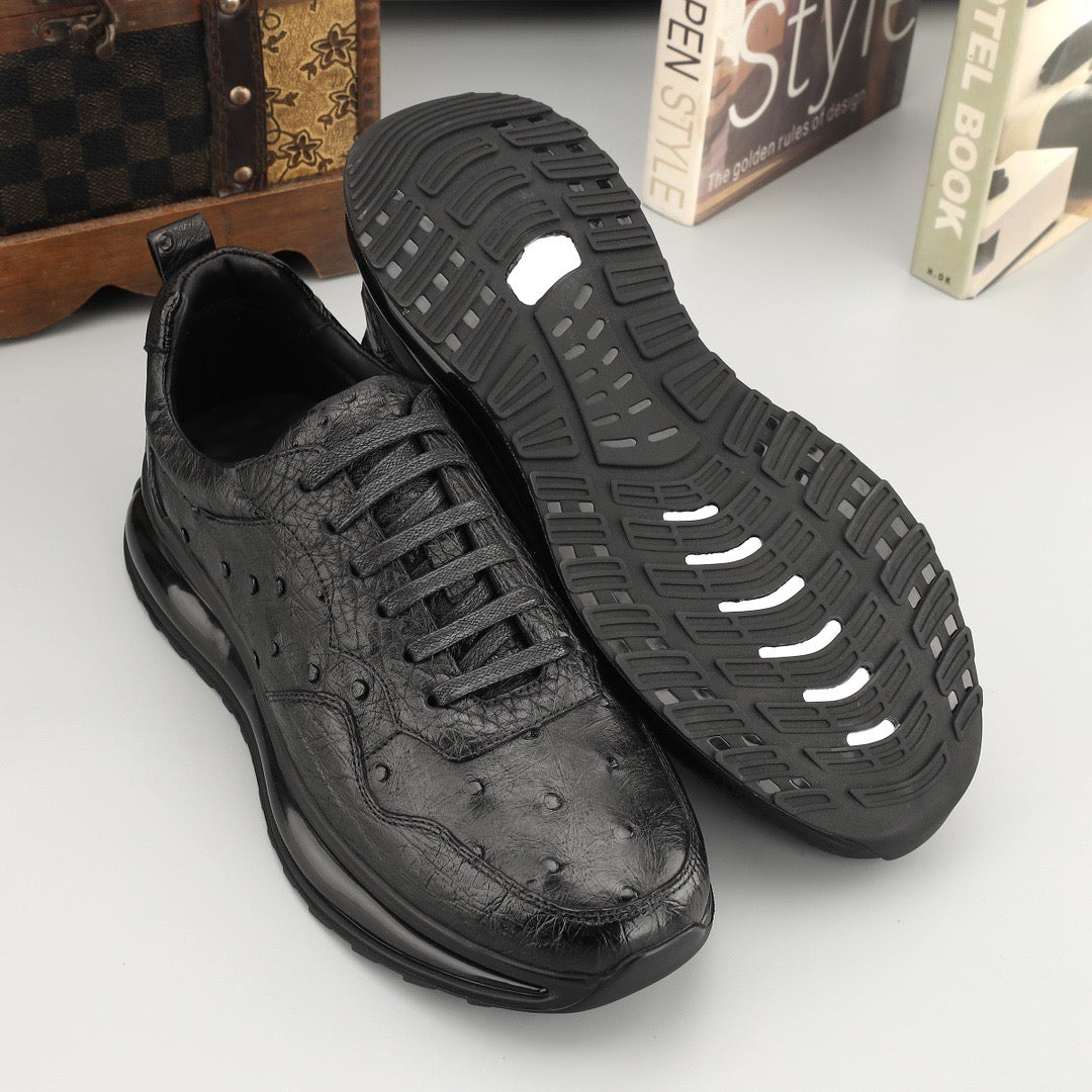 Rossie Viren Ostrich leather men's sneakers with lace-up design and stylish shoes detail.