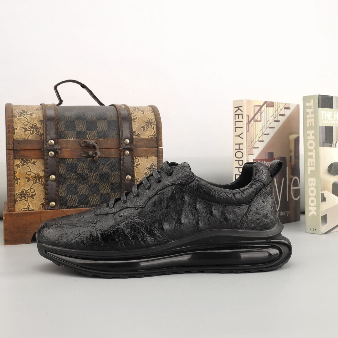 Rossie Viren ostrich leather men's sneakers with lace-up style, featuring a sleek design and durable leather construction.