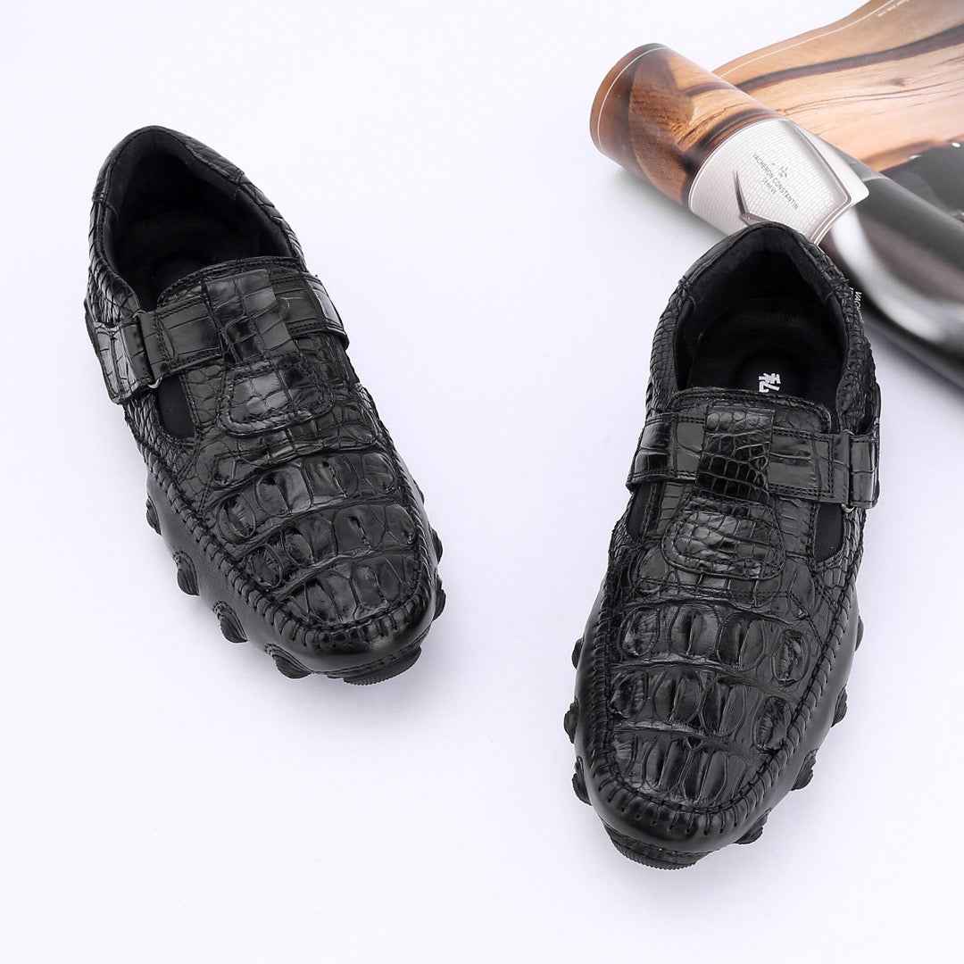 Rossie Viren crocodile leather loafers with casual driving style, featuring a sleek design and textured crocodile pattern.