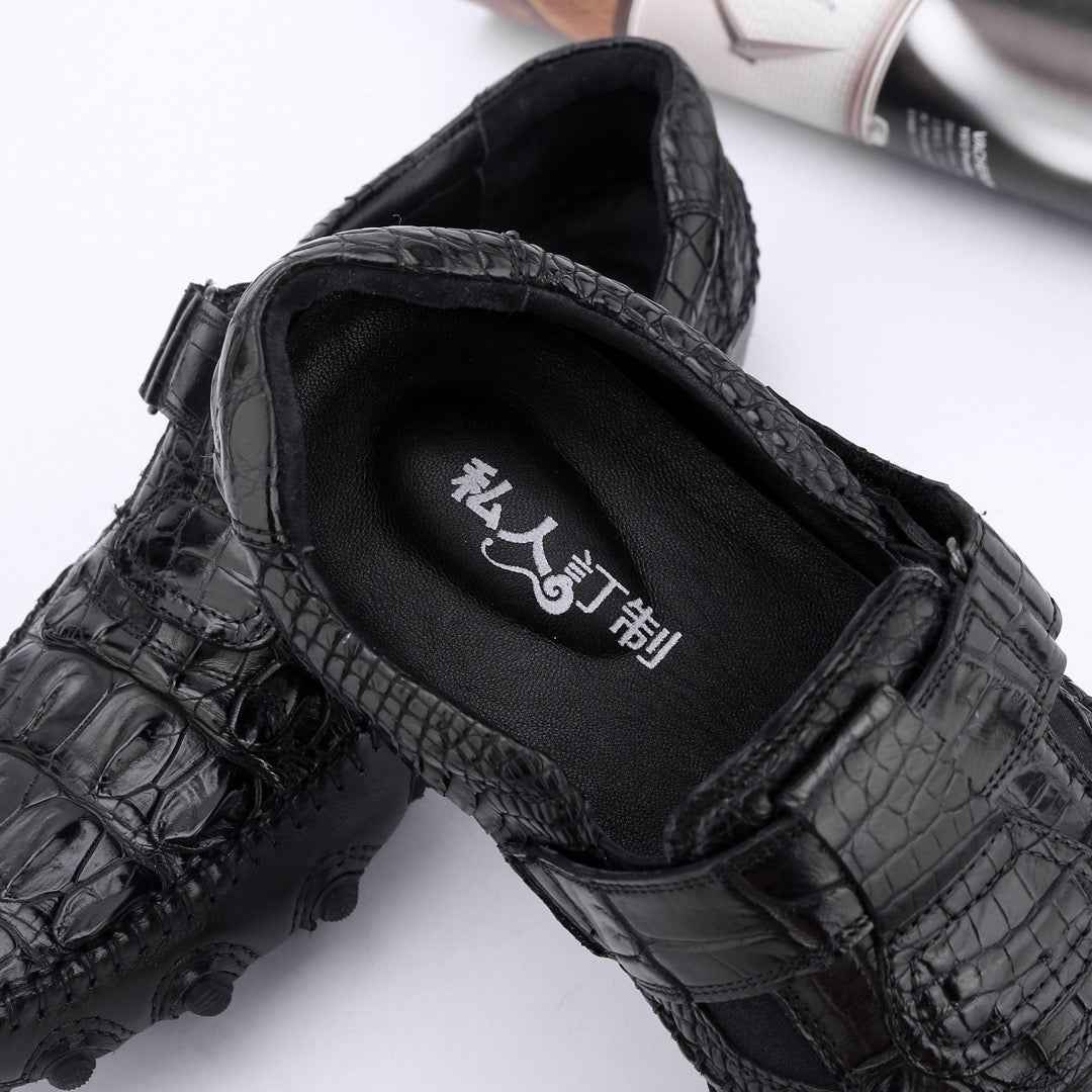 Rossie Viren crocodile leather loafers showcasing casual driving shoes with textured crocodile pattern and sleek design.