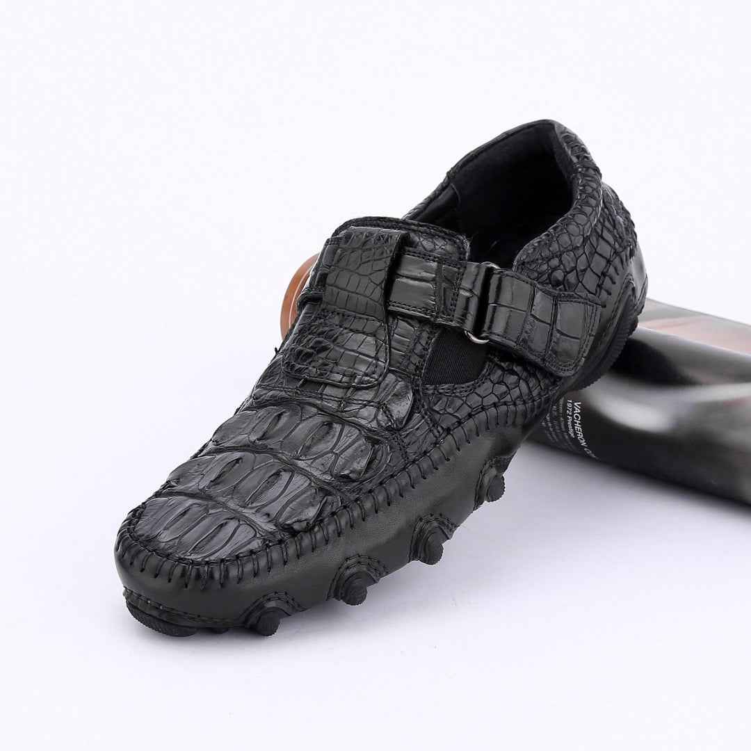 Rossie Viren crocodile leather loafers featuring casual driving shoe design with detailed crocodile texture and classic style.