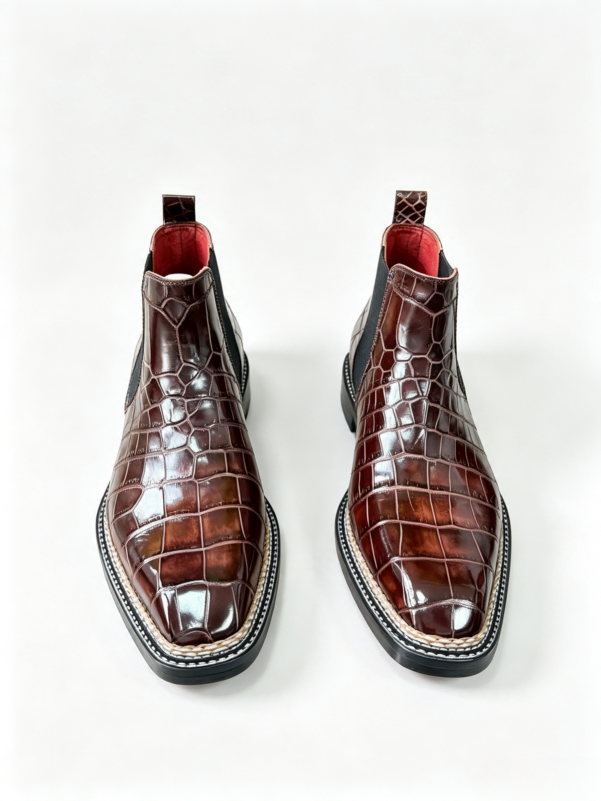 Crocodile Shoes, Men's Norwegian Vintage Red Chelsea Boots (Copy)