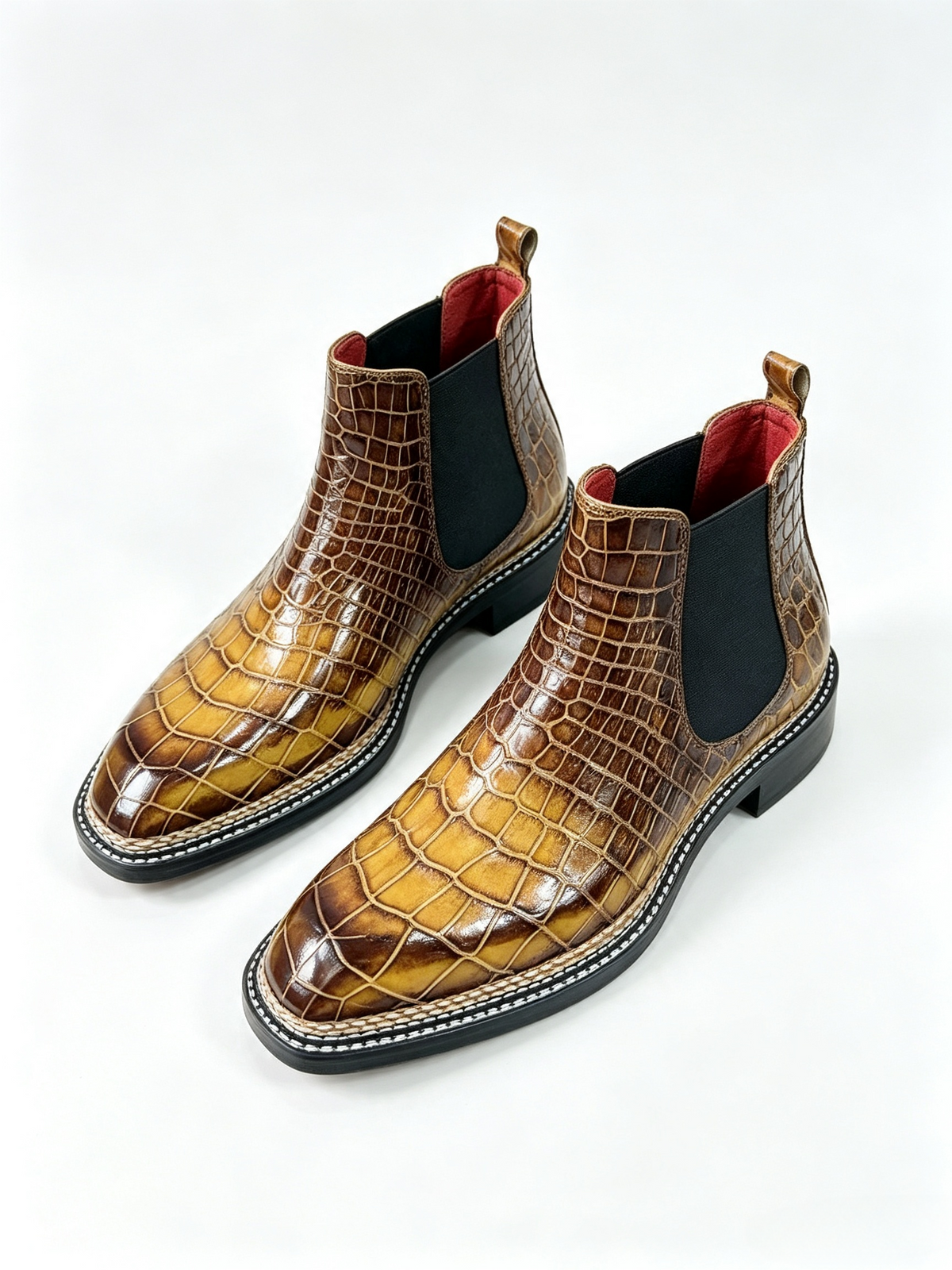 Crocodile Shoes, Men's Norwegian Vintage Red Chelsea Boots (Copy)