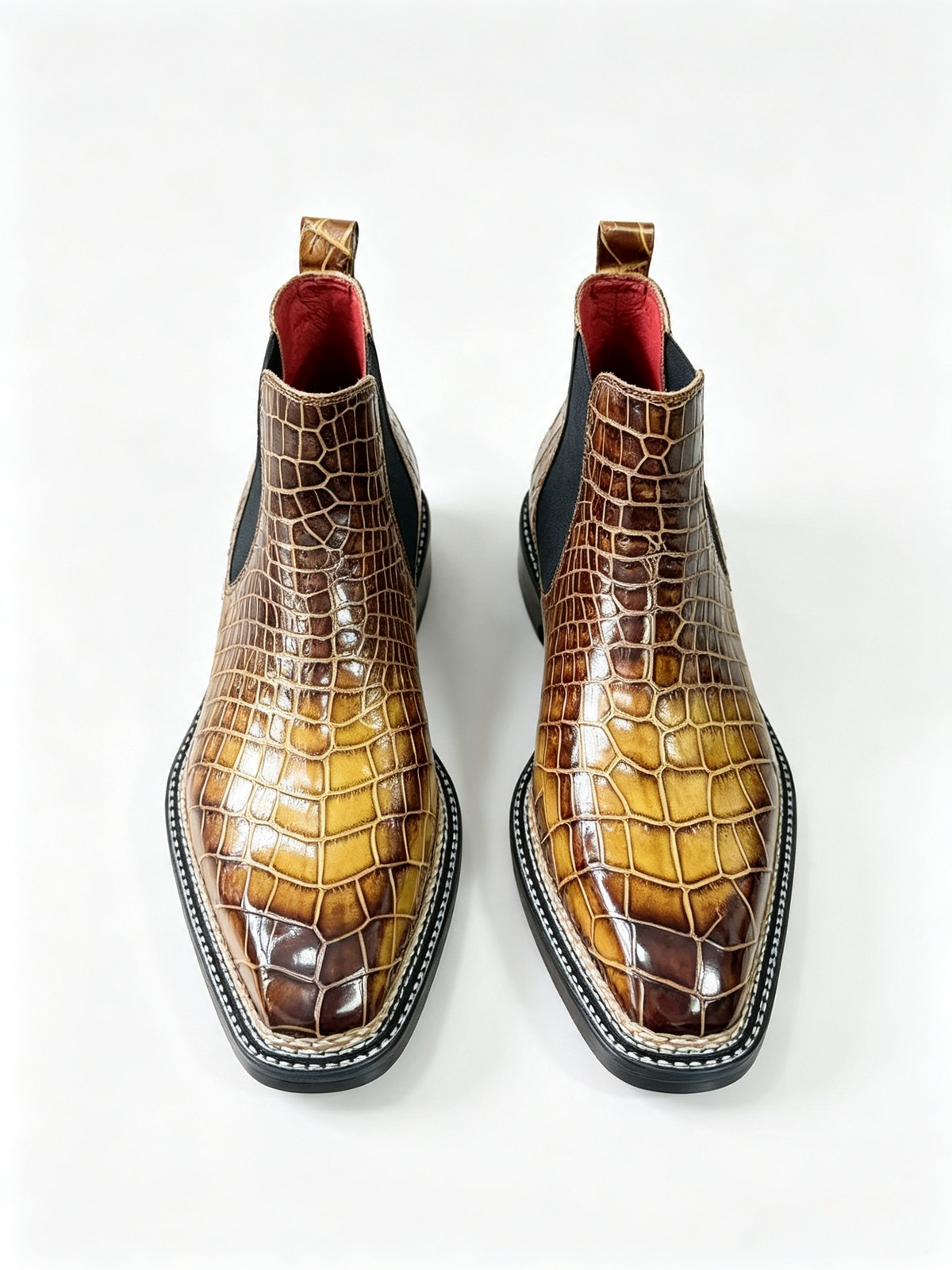 Crocodile Shoes, Men's Norwegian Vintage Red Chelsea Boots (Copy)