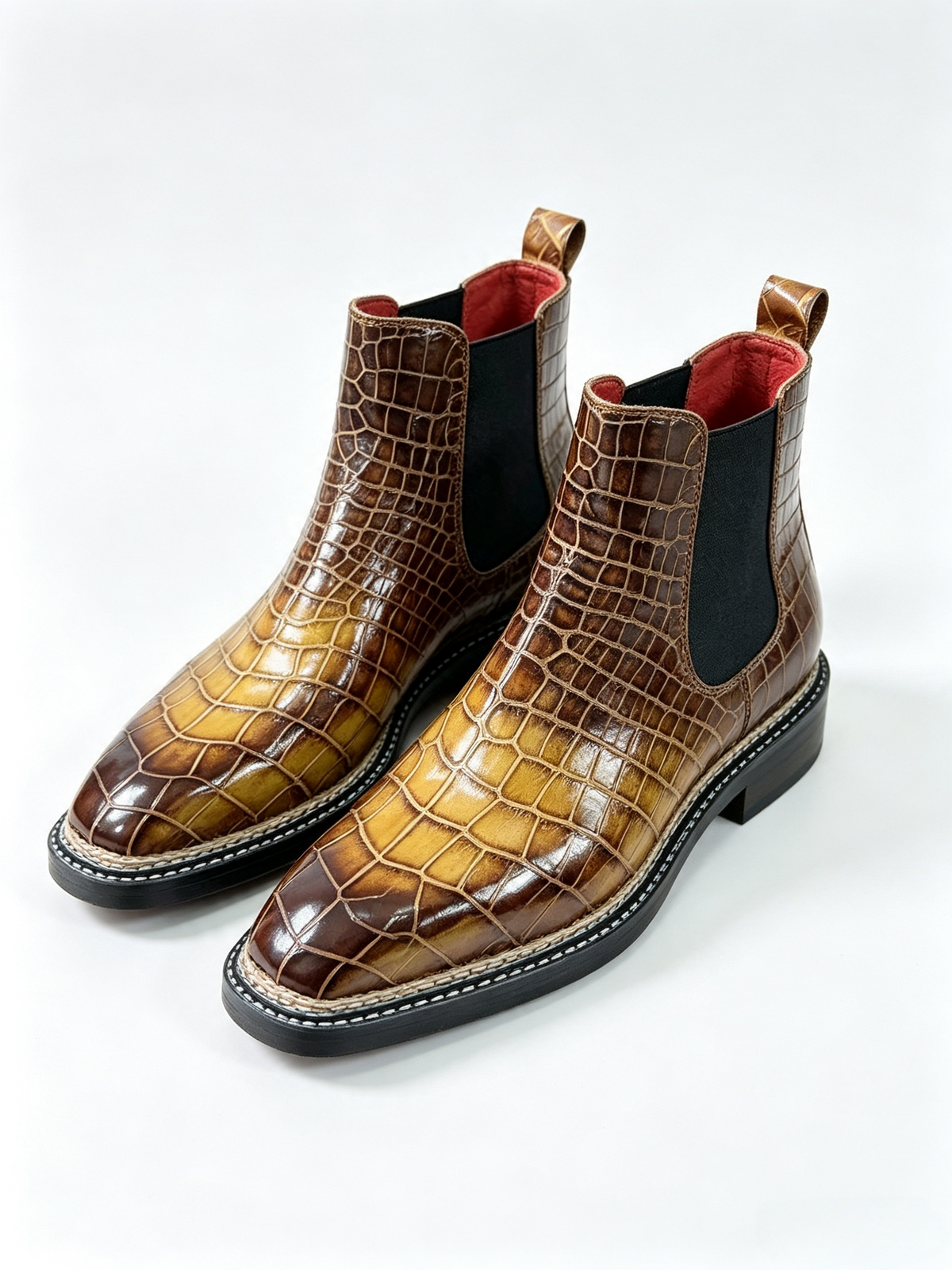 Crocodile Shoes, Men's Norwegian Vintage Red Chelsea Boots (Copy)
