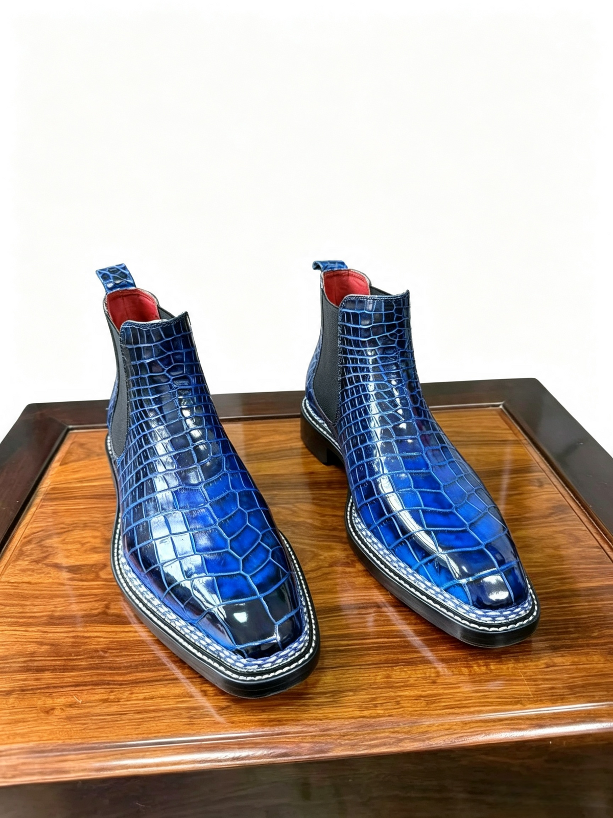 Crocodile Shoes, Men's Norwegian Vintage Red Chelsea Boots (Copy)