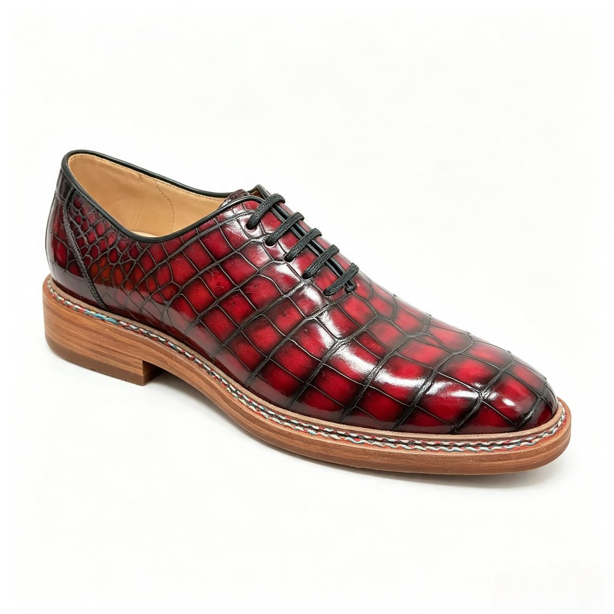 Crocodile Shoes, Men's Vintage Crocodile Leather Lace Up Business Shoes