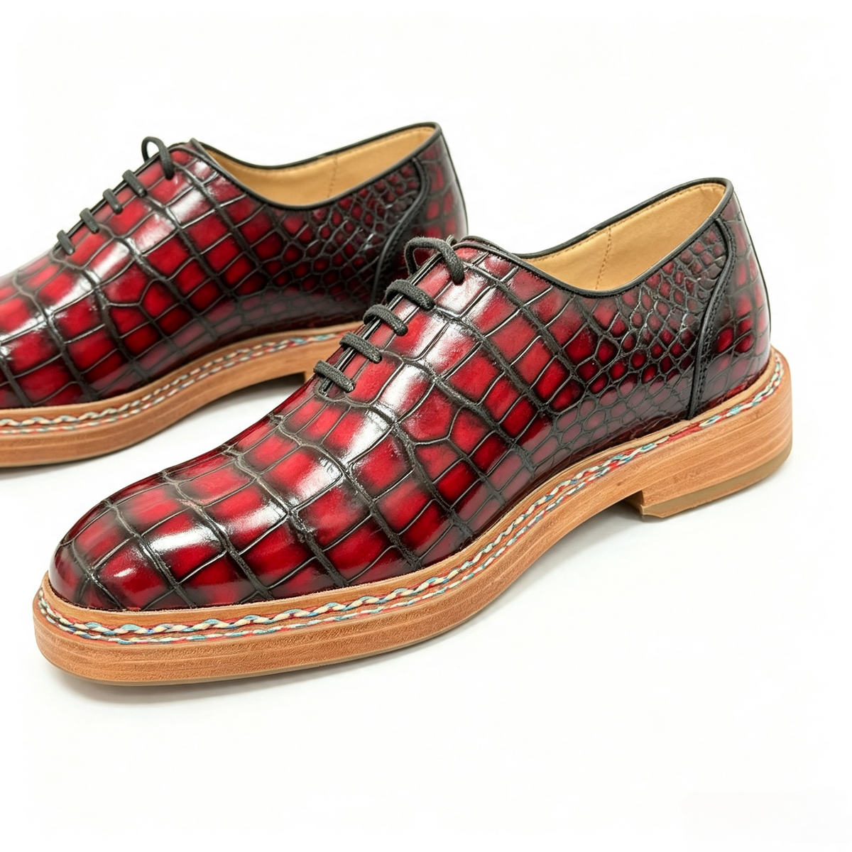 Crocodile Shoes, Men's Vintage Crocodile Leather Lace Up Business Shoes