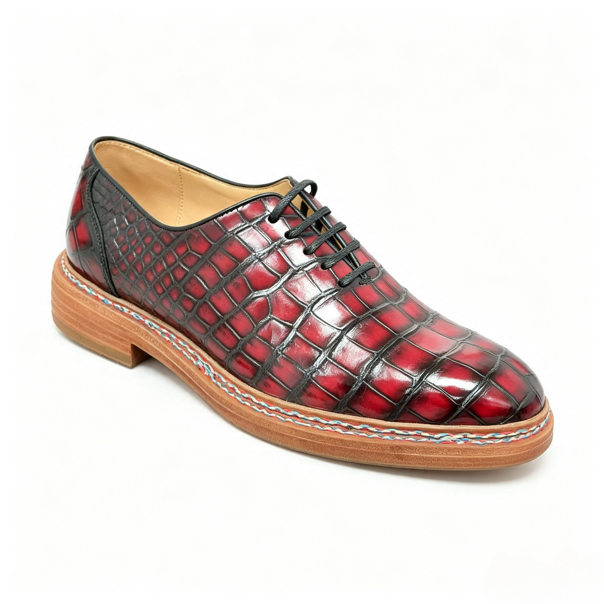 Crocodile Shoes, Men's Vintage Crocodile Leather Lace Up Business Shoes