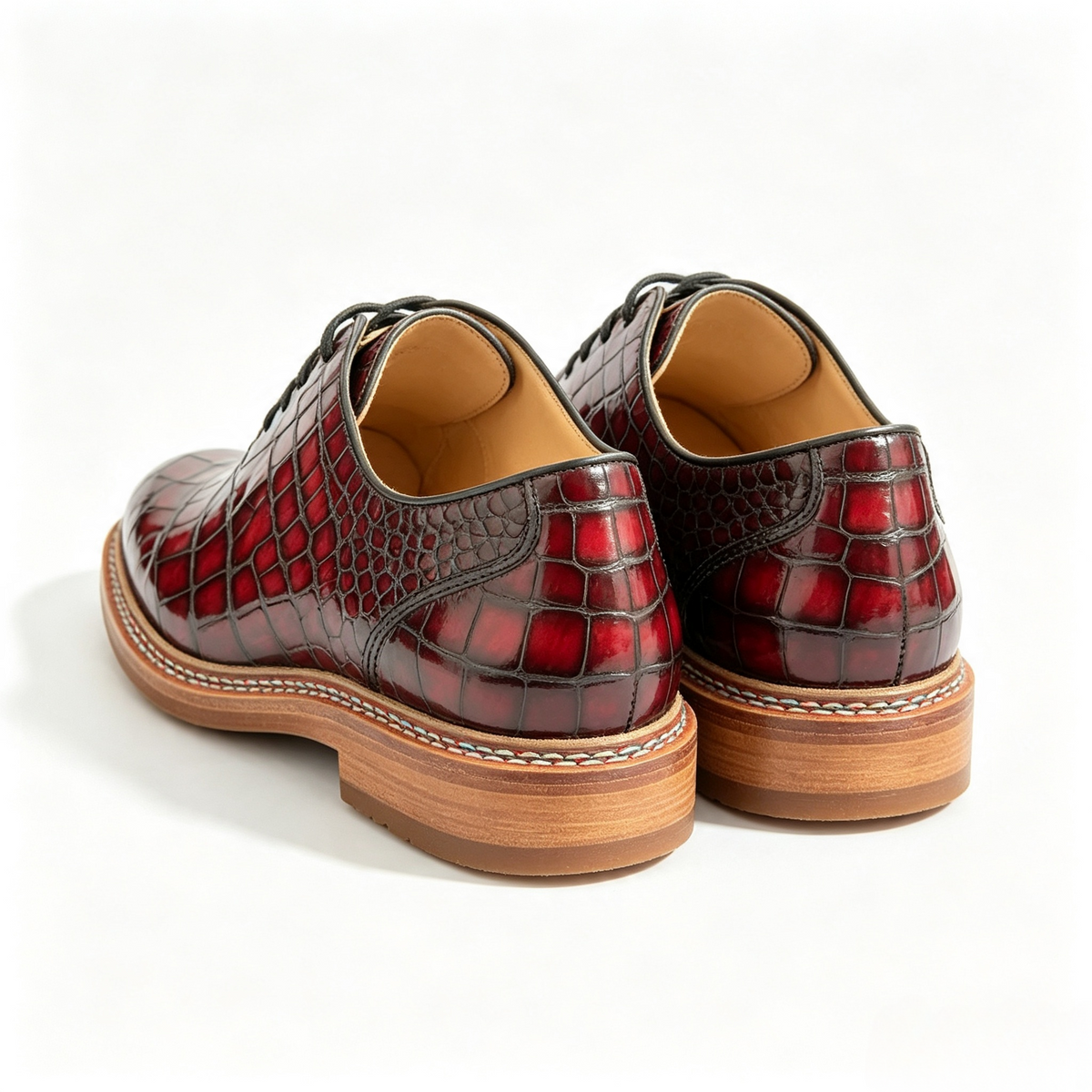 Crocodile Shoes, Men's Vintage Crocodile Leather Lace Up Business Shoes