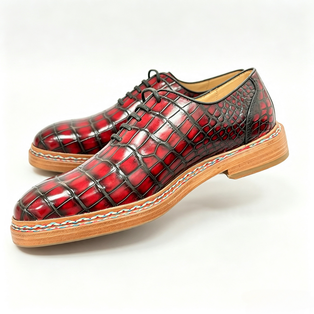 Crocodile Shoes, Men's Vintage Crocodile Leather Lace Up Business Shoes
