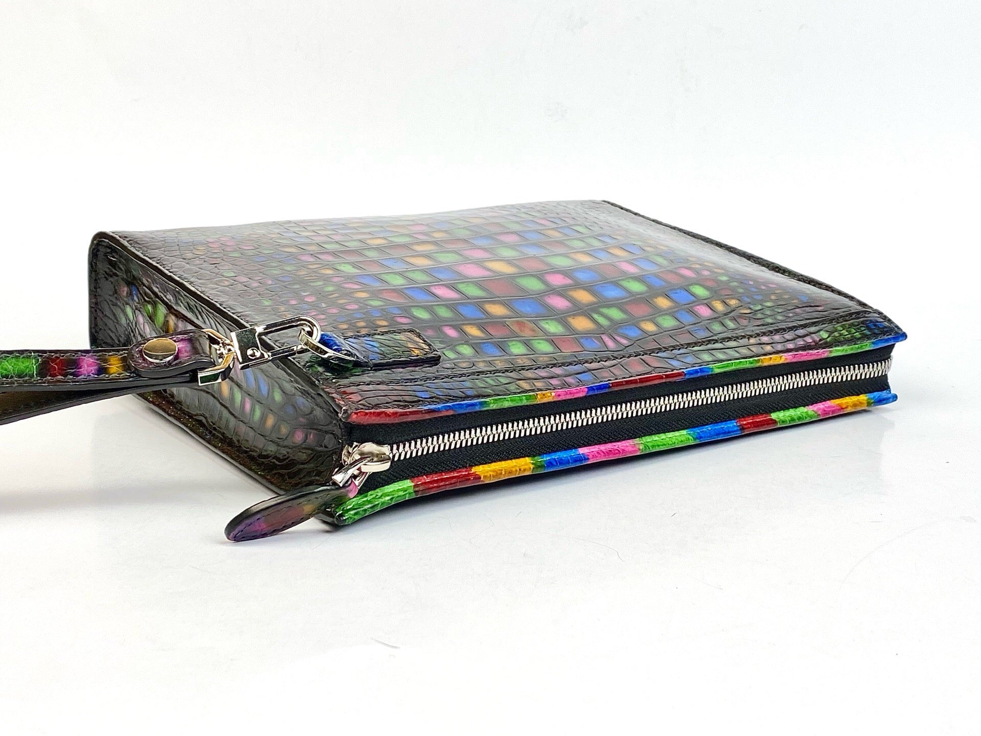 Crocodile Skin Leather Clutch , Stained Glass Style Rhapsody, Church Stained Glass Style Clutch