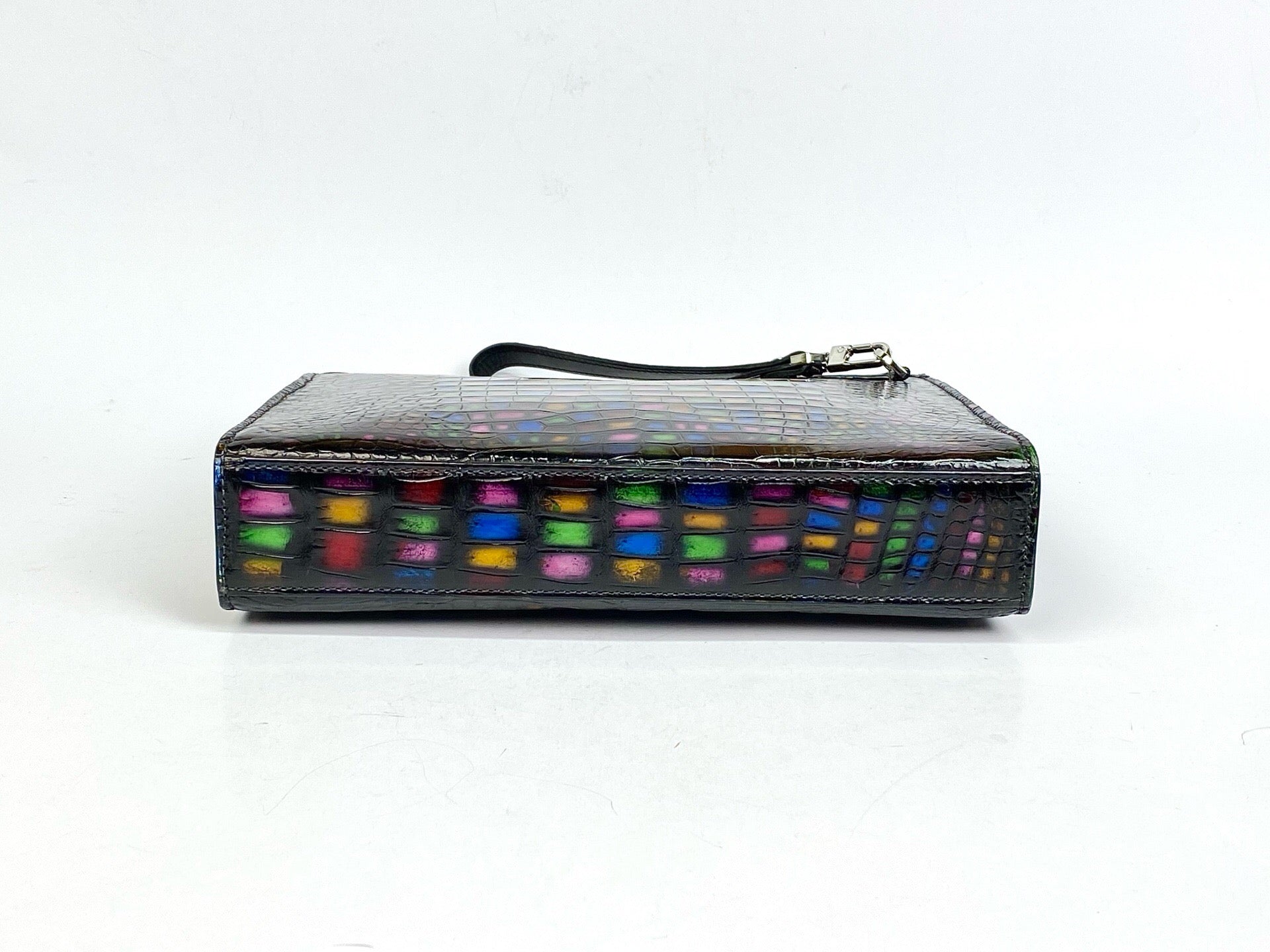 Crocodile Skin Leather Clutch , Stained Glass Style Rhapsody, Church Stained Glass Style Clutch