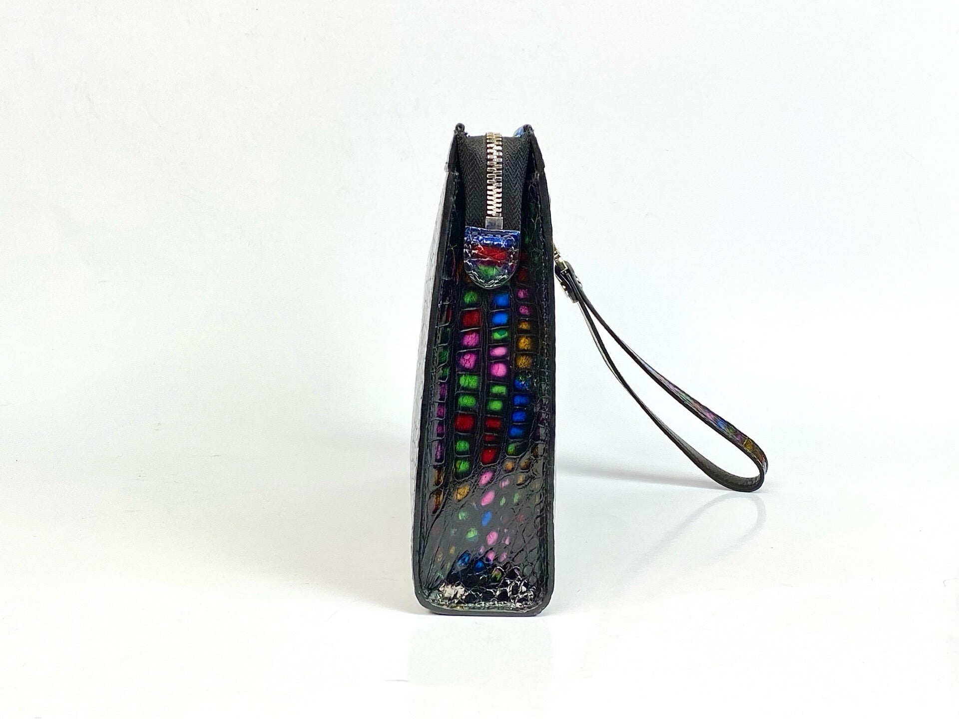 Crocodile Skin Leather Clutch , Stained Glass Style Rhapsody, Church Stained Glass Style Clutch