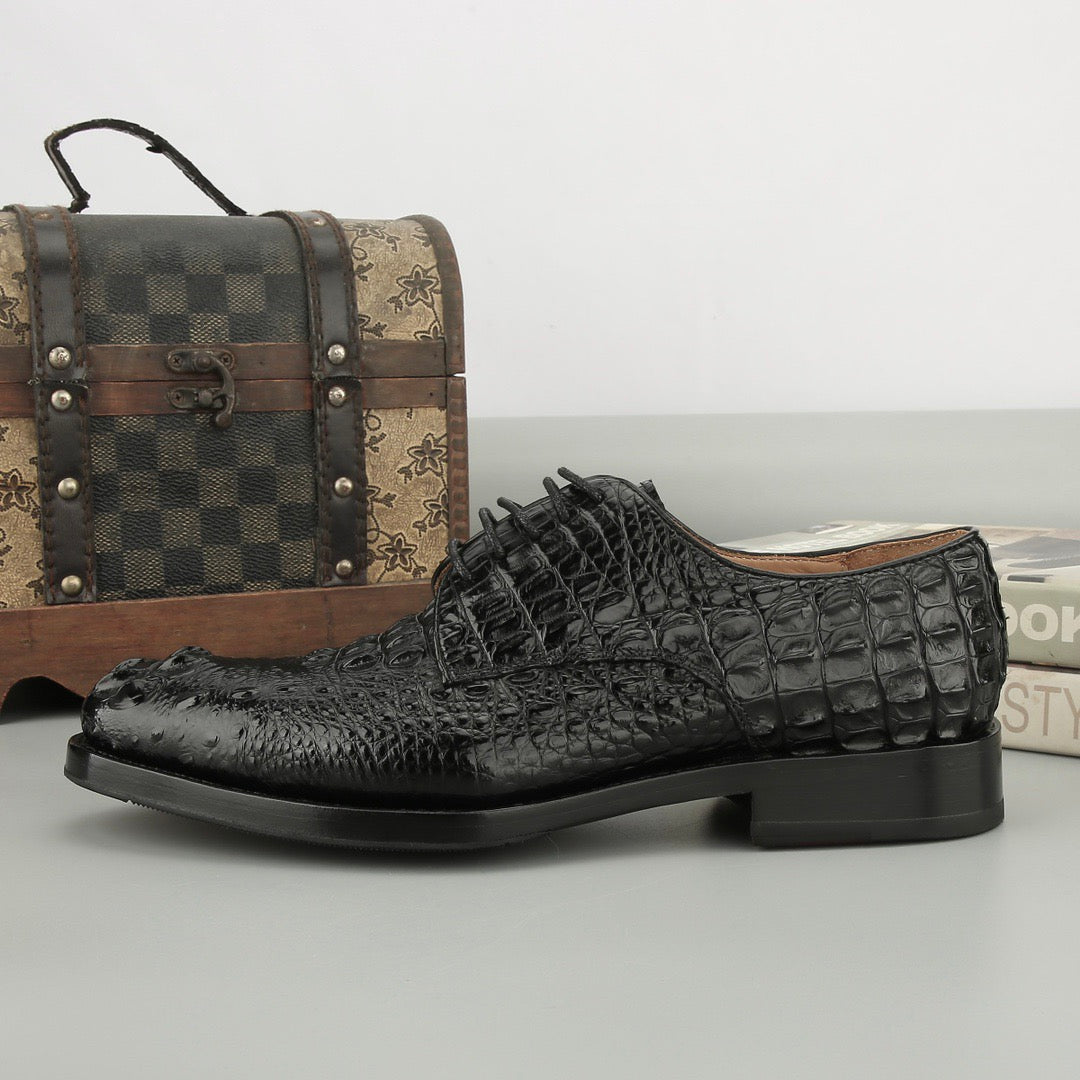 Rossie Viren men's crocodile leather dress shoes with cap toe, lace-up design, and Goodyear sole for elegant footwear.