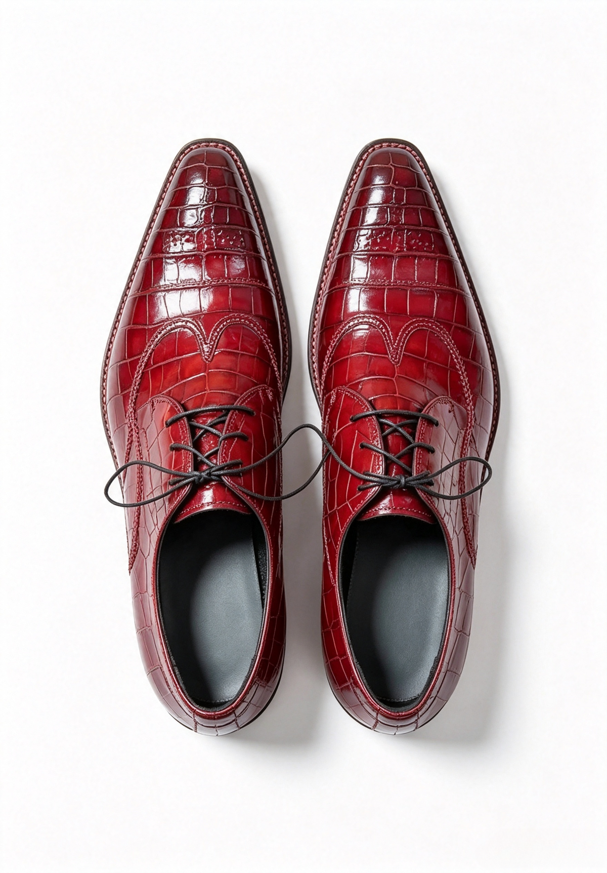 Men's Norwegian Sewn Crocodile Leather Slip-On Business Shoes Vintage Red