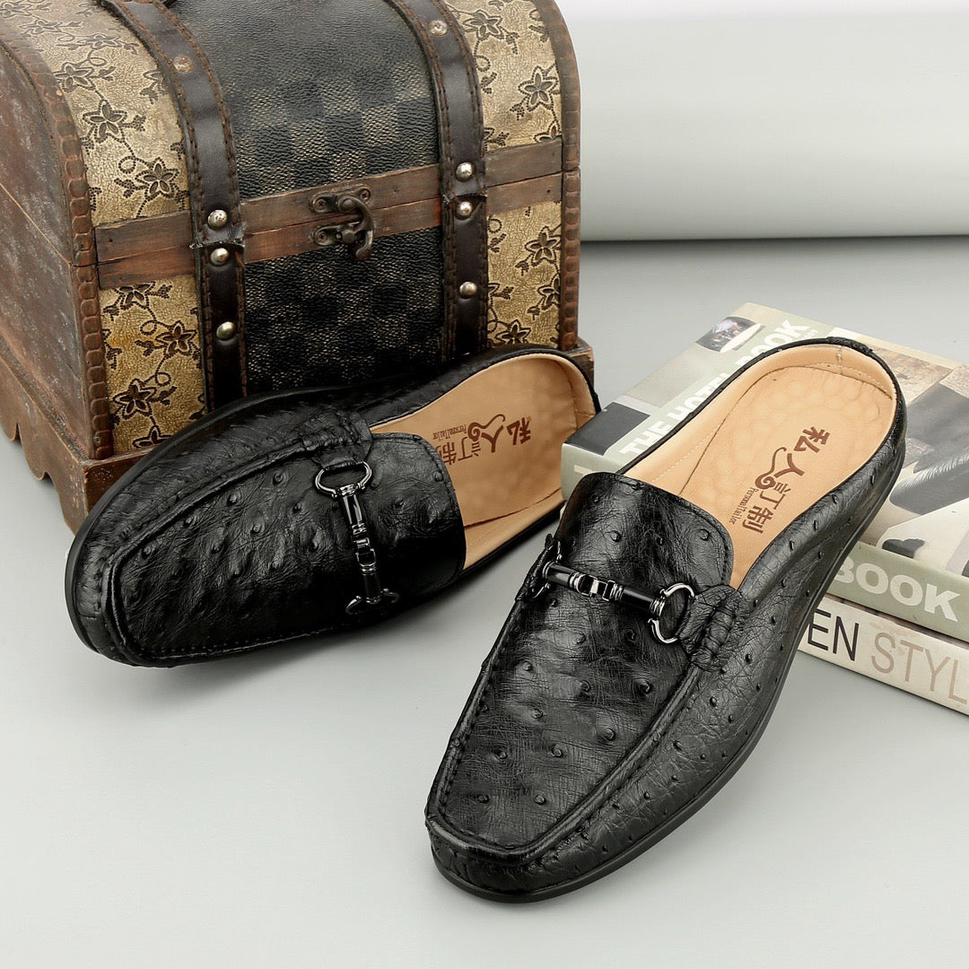Ostrich Leather Slippers ,Men's Ostrich Leather Slippers