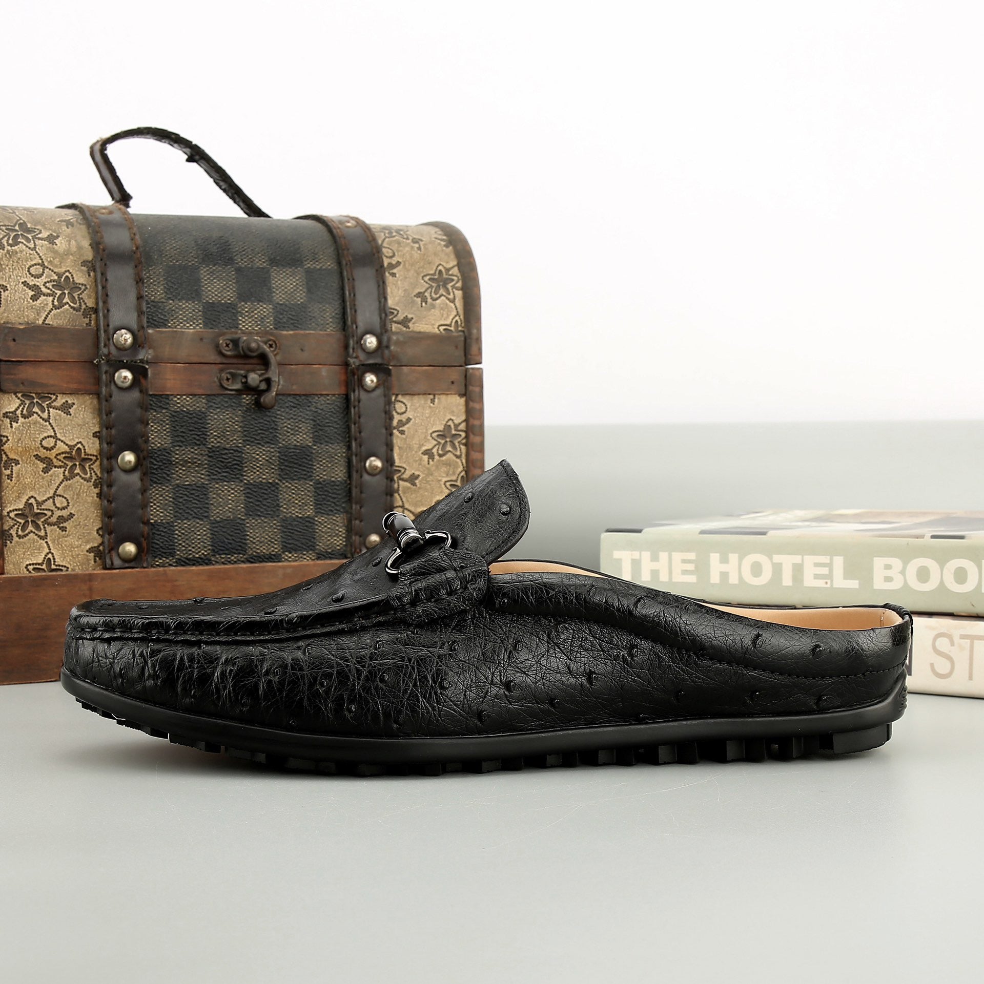 Ostrich Leather Slippers ,Men's Ostrich Leather Slippers