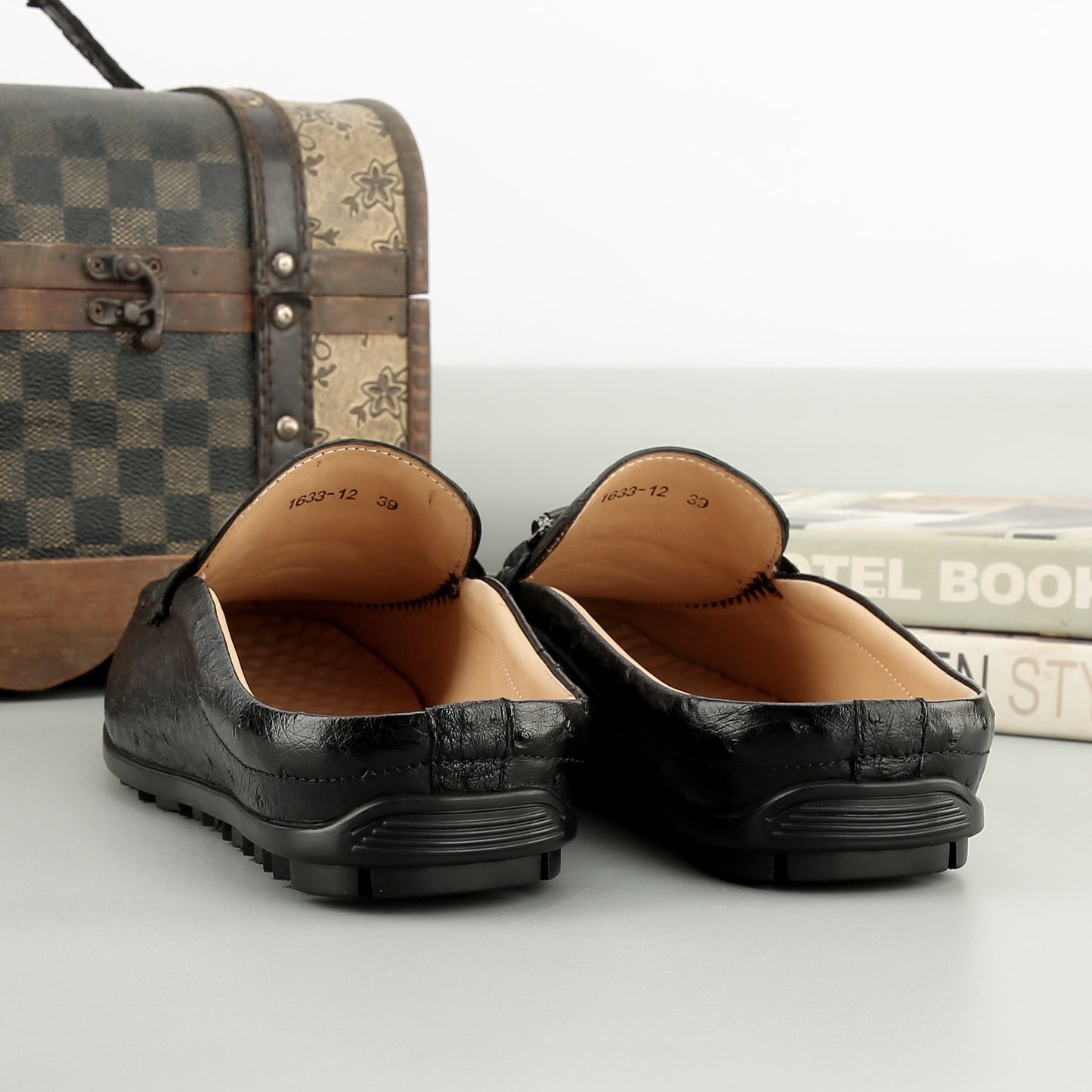 Ostrich Leather Slippers ,Men's Ostrich Leather Slippers