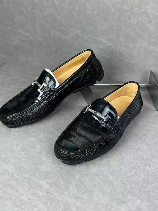 Crocodile Leather Shoes ,Crocodile Leather Men's Penny Loafer Dress Shoe Black S2120