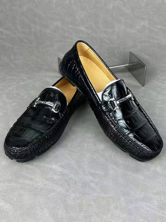 Crocodile Leather Shoes ,Crocodile Leather Men's Penny Loafer Dress Shoe Black S2120