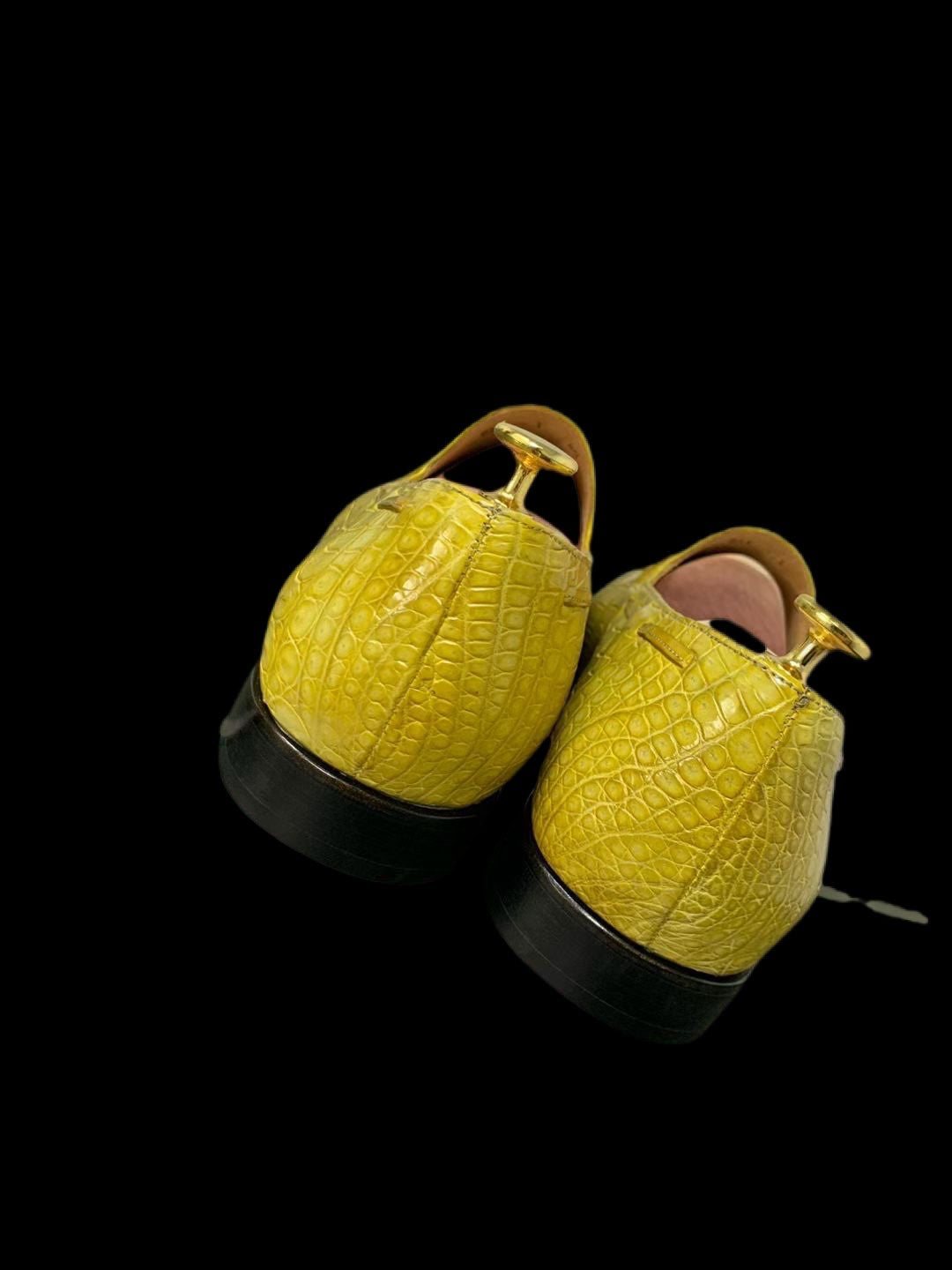 Crocodile Loafer Shoes, Unisex Crocodile Leather Loafer Slip-On Shoes Yellow