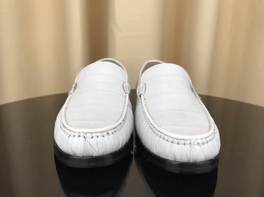 Men's Shoes , Soft Eel Skin Leather Loafers White