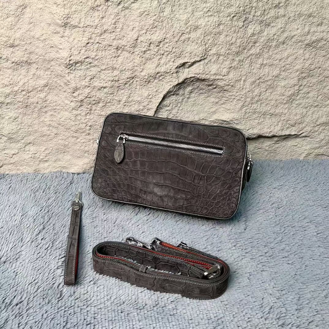 Nubuck Crocodile Leather Camera Cross Body Shoulder Clutch Bag