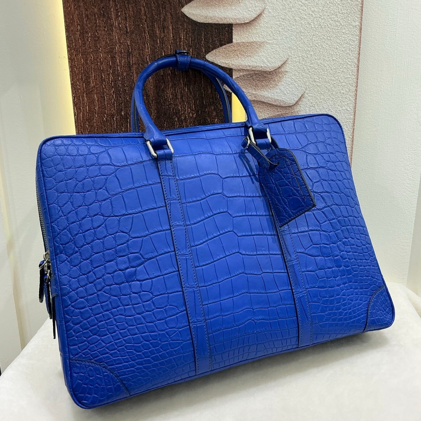 Men's Matt Crocodile Skin Leather Large Briefcase Business Document Bags Blue