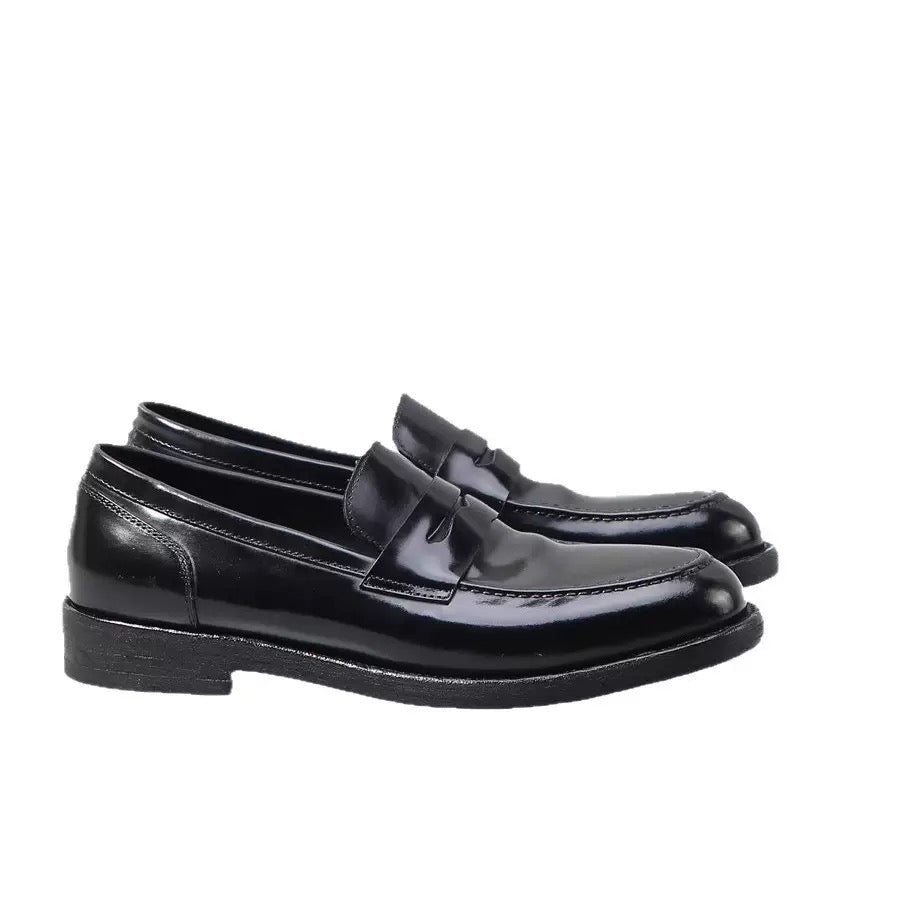 Rossie Viren genuine shell cordovan leather loafers with round toe design, showcasing sleek, polished shoe craftsmanship.