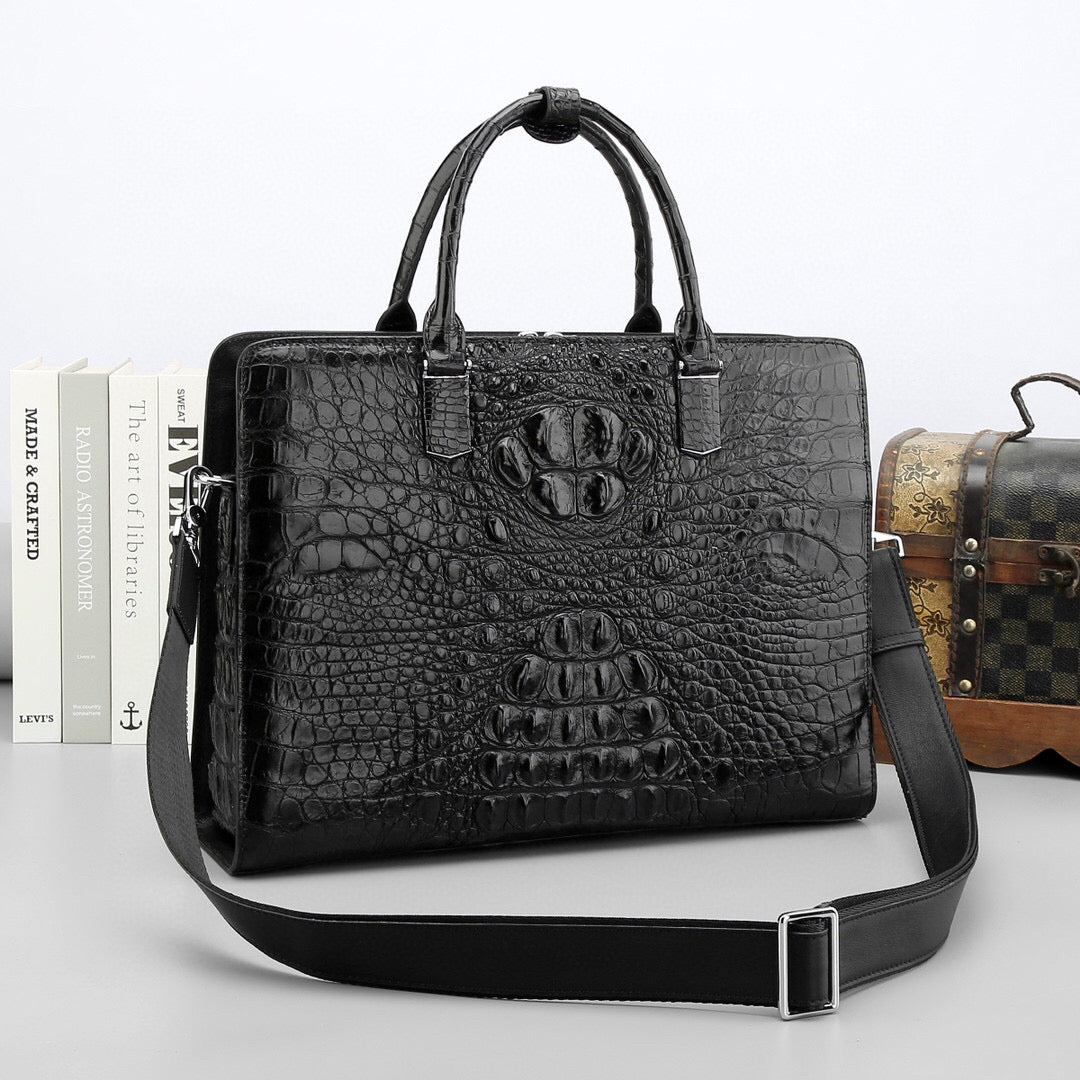 Genuine crocodile leather Rossie Viren briefcase handbag with sleek design and sturdy handles, perfect for business use.
