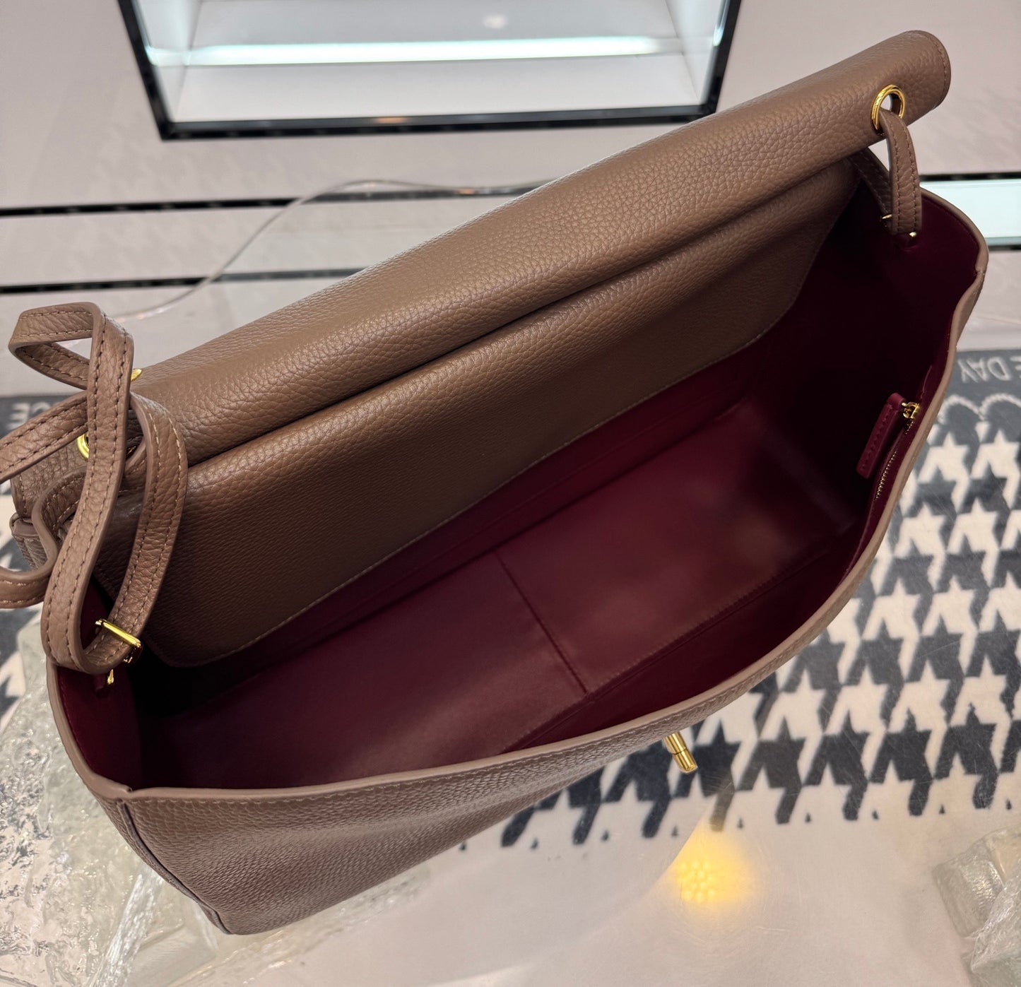 Rossie Viren crocodile leather large tote shopper bag with shoulder strap, brown textured finish, and spacious interior.
