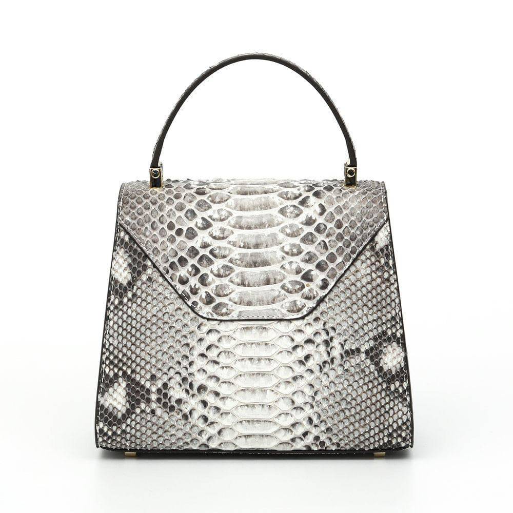 Womens  Python  Grey Leather Small Flap Bag Top Handle Cross Body Handbag