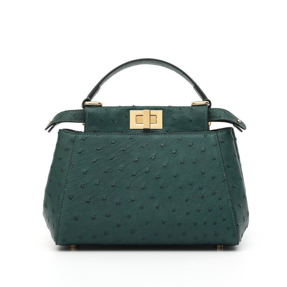Womens  Ostrich Leather Small Top Handle Cross Body Bag