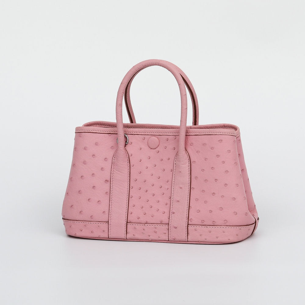 Genuine ostrich skin leather small tote bag by Rossie Viren, featuring a sleek handbag design with textured finish.