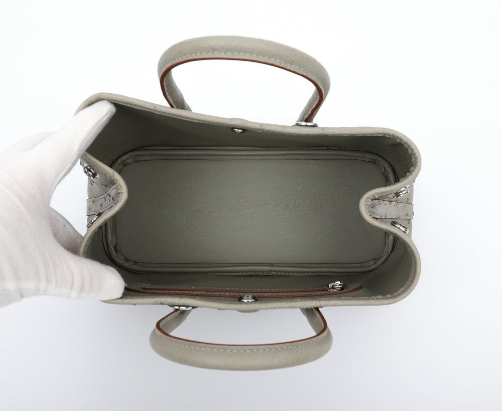 Genuine ostrich skin leather small tote bag by Rossie Viren, stylish handbag with textured surface and top handles.