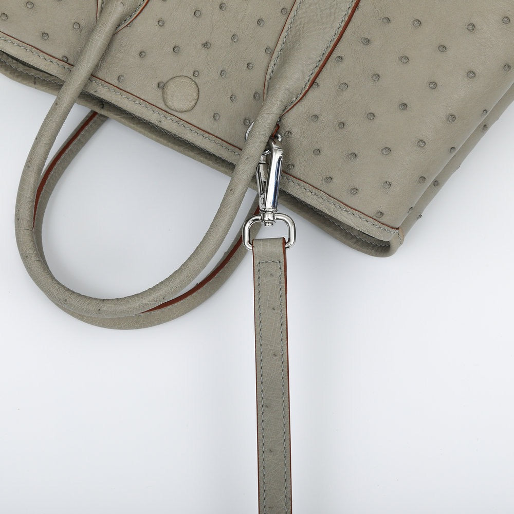 Genuine ostrich skin leather small tote bag by Rossie Viren, showcasing textured surface and elegant handbag design.