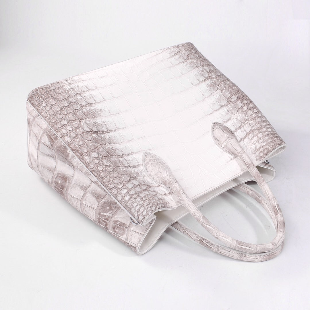 Rossie Viren genuine white crocodile leather women's tote shoulder bag with 32cm size and structured design.