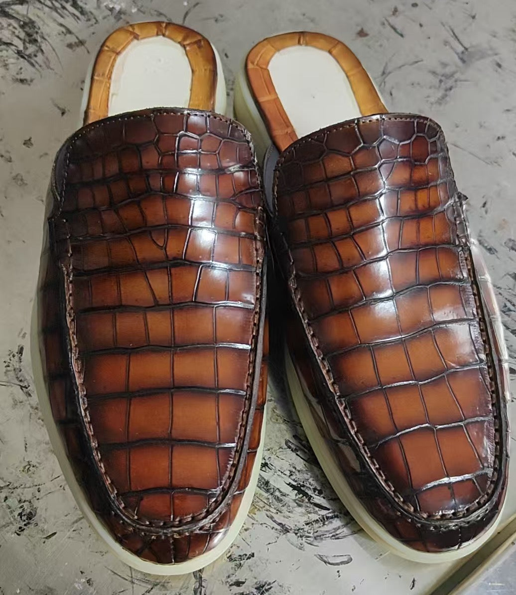Crocodile leather sandal by Rossie Viren featuring a sleek design and textured crocodile pattern, perfect for stylish summer wear.